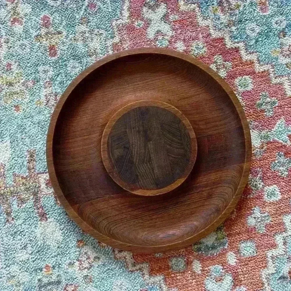 Vintage Dansk round wood serving tray